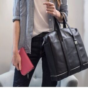 Moleskin Leather Briefcase Bag 16x12. Neutral Messenger. EUC